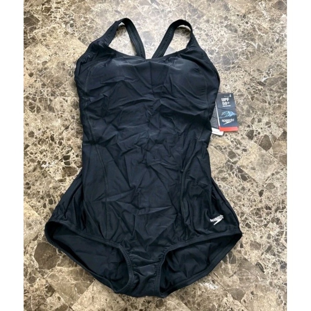 Speedo Powerflex Swimsuit 12 Black One Piece Swimwear Beach Bathing‎ suit